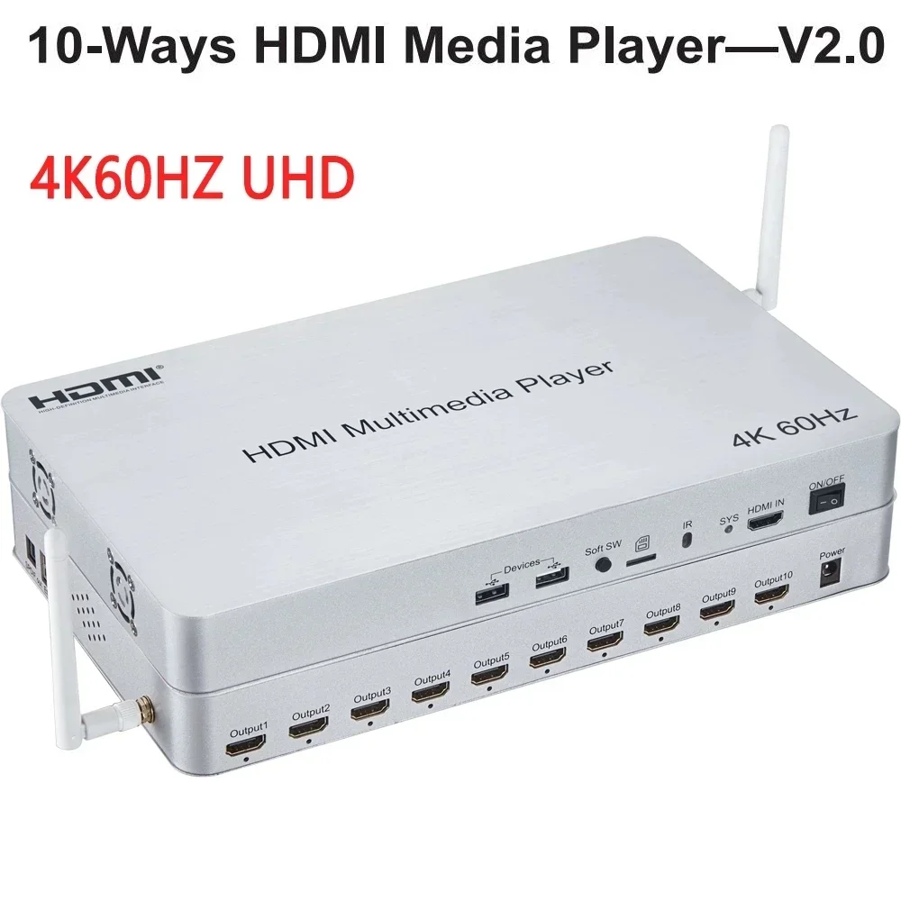 4K Media Player - 4K 60Hz 10 Channel HDMI Multimedia