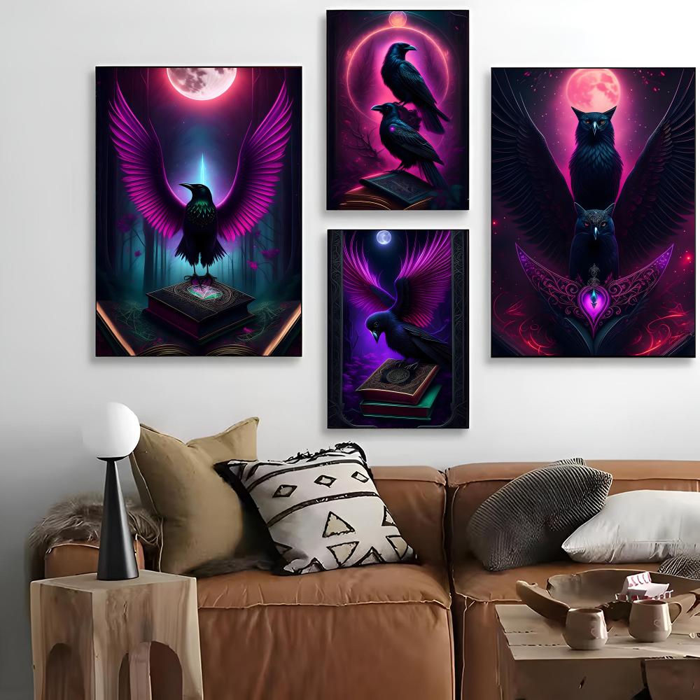 Home Cinema Wallpaper - Black Raven And Magical Owl Painting