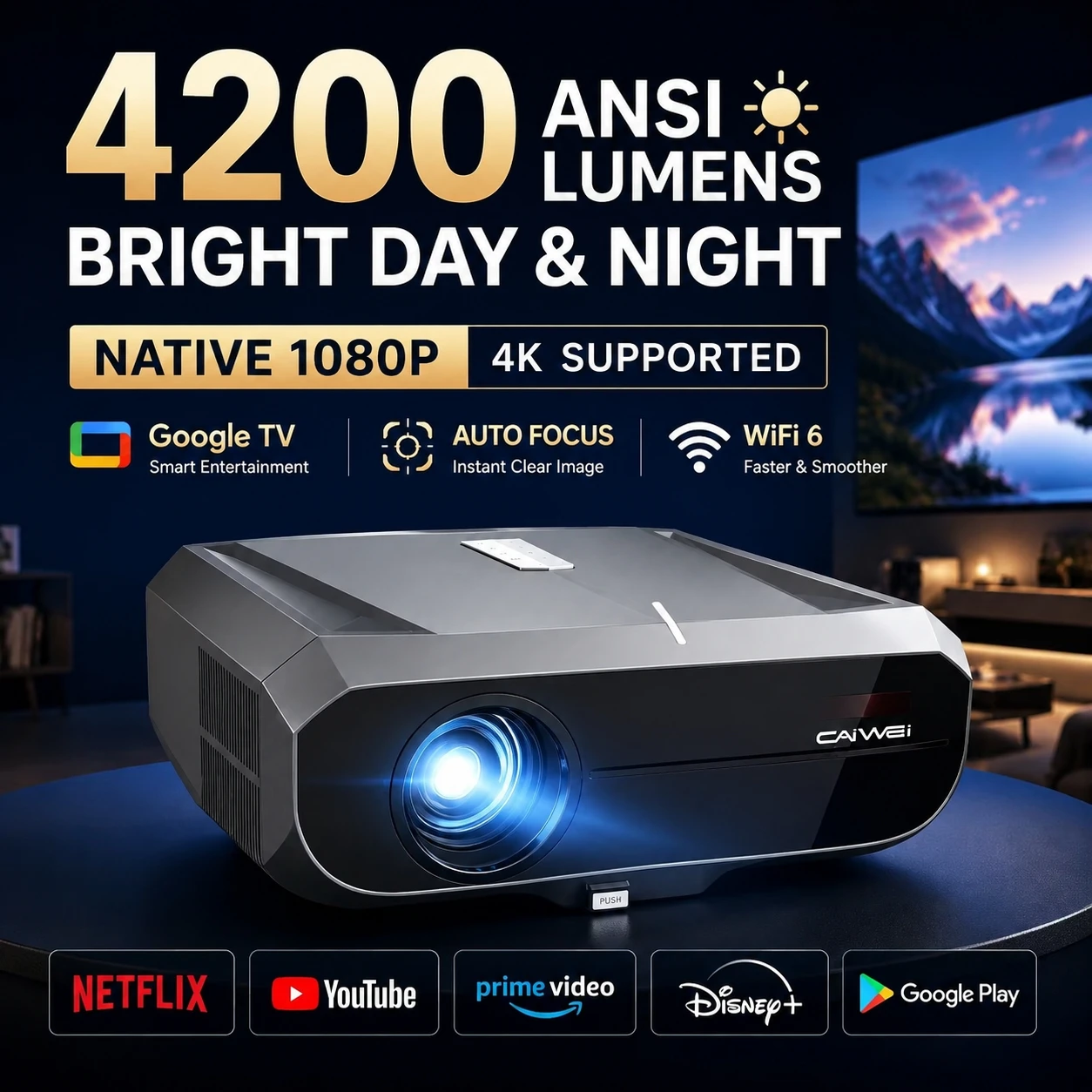 Home Cinema Experience - 4200ANSI 900D 4K Supported Projector Native
