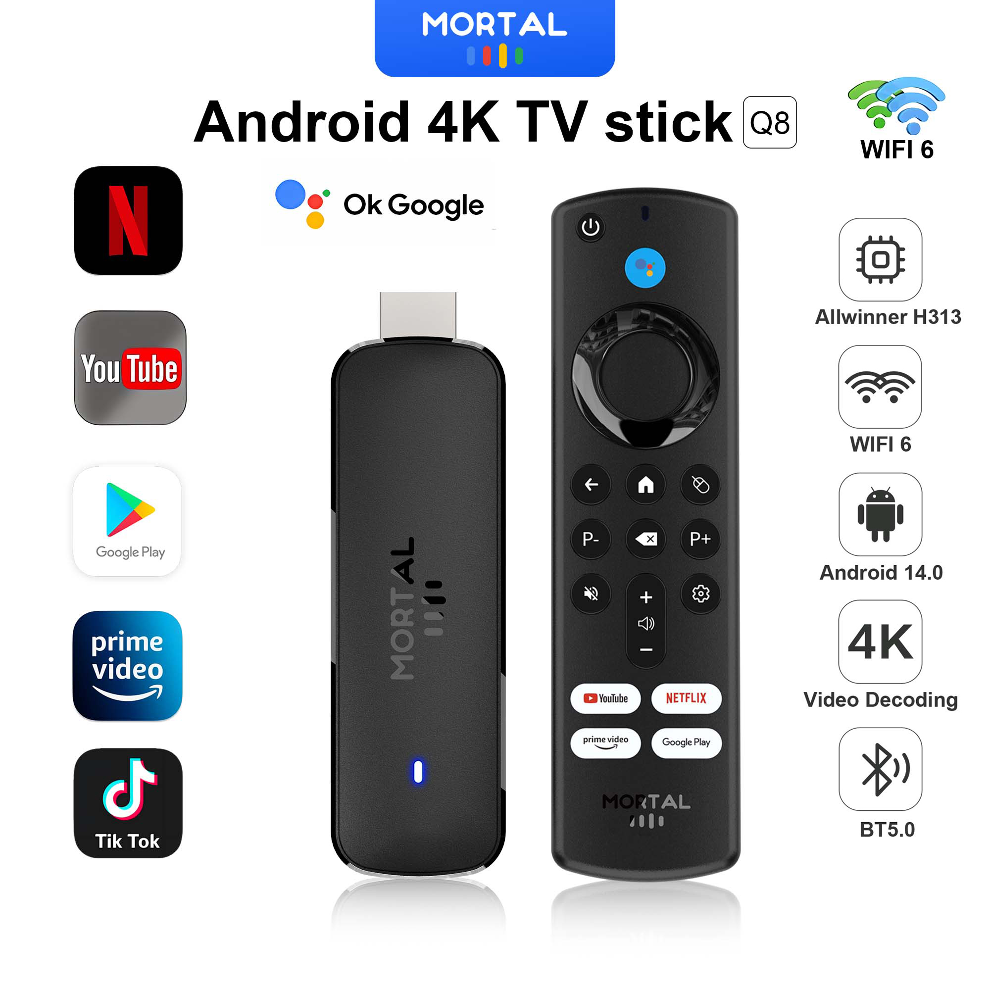 Android TV Stick Mortal Q8 Glo - đánh giá và giá Home Cinema Youtube